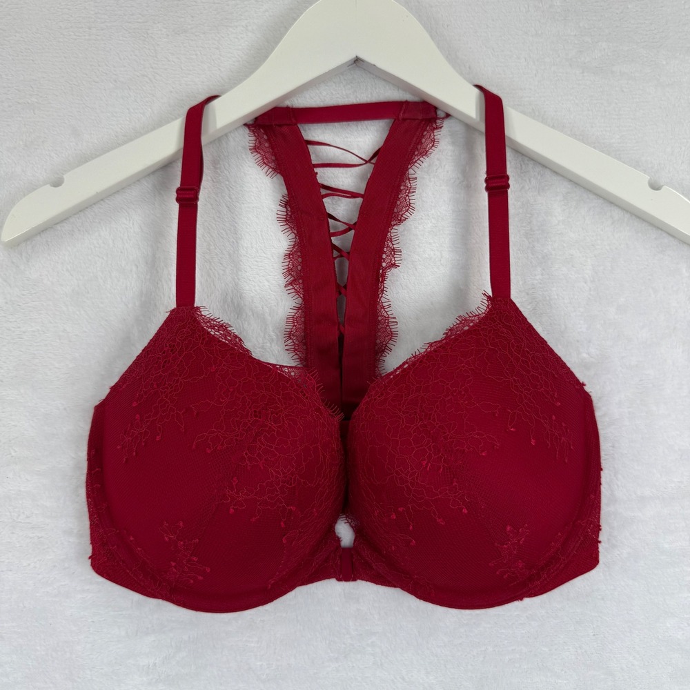 Victoria's‎ Secret Very Sexy Red Lace Push-Up Bra Front Close Racerback 32DD
